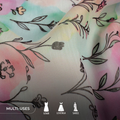 Watercolor Pattern Floral Design Digital Print Poly Chiffon Fabric