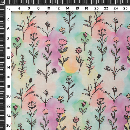 Watercolor Pattern Floral Design Digital Print Poly Chiffon Fabric