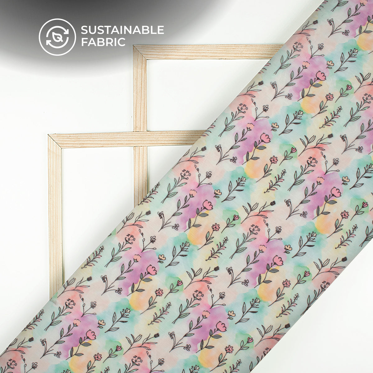 Watercolor Pattern Floral Design Digital Print Poly Chiffon Fabric