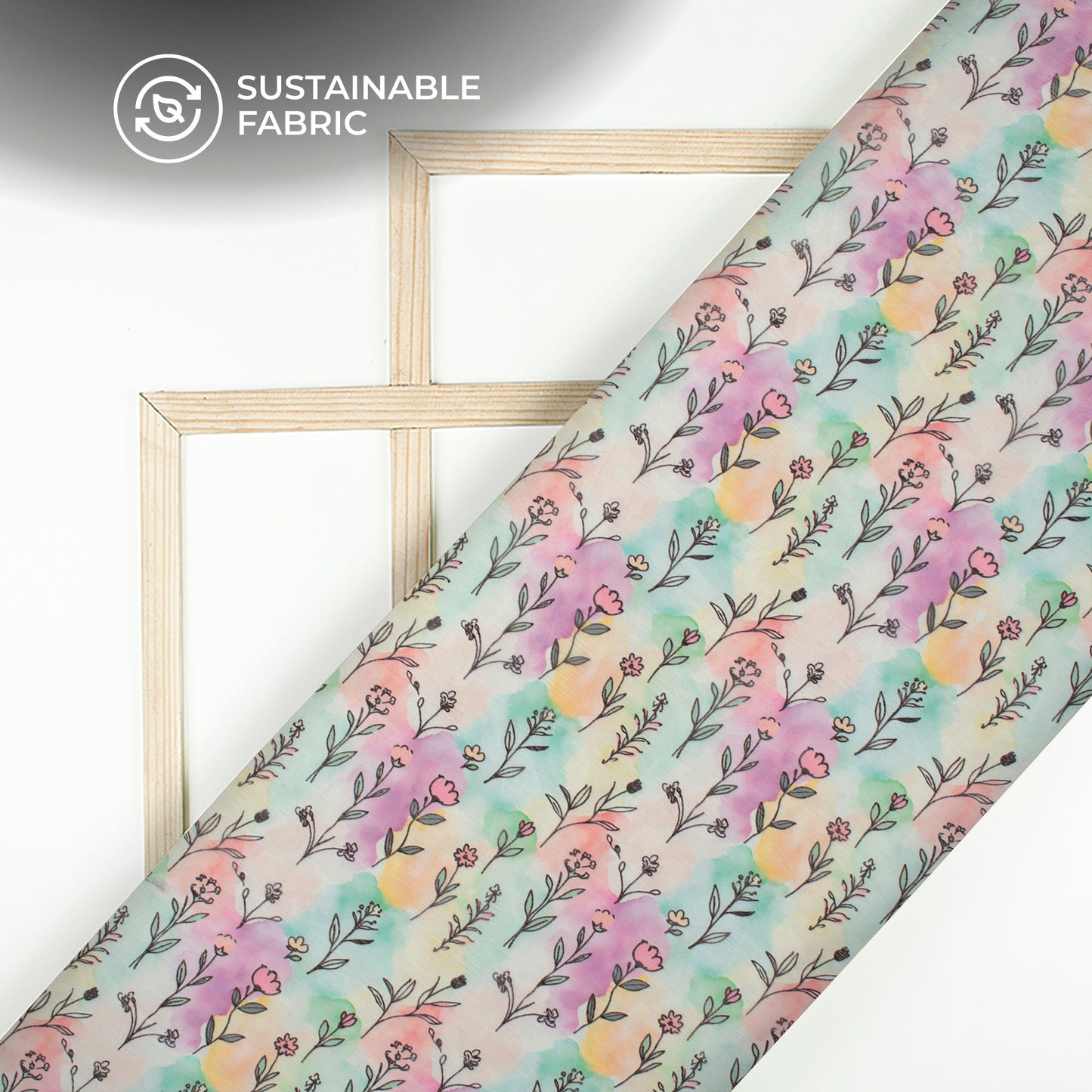 Watercolor Pattern Floral Design Digital Print Poly Chiffon Fabric