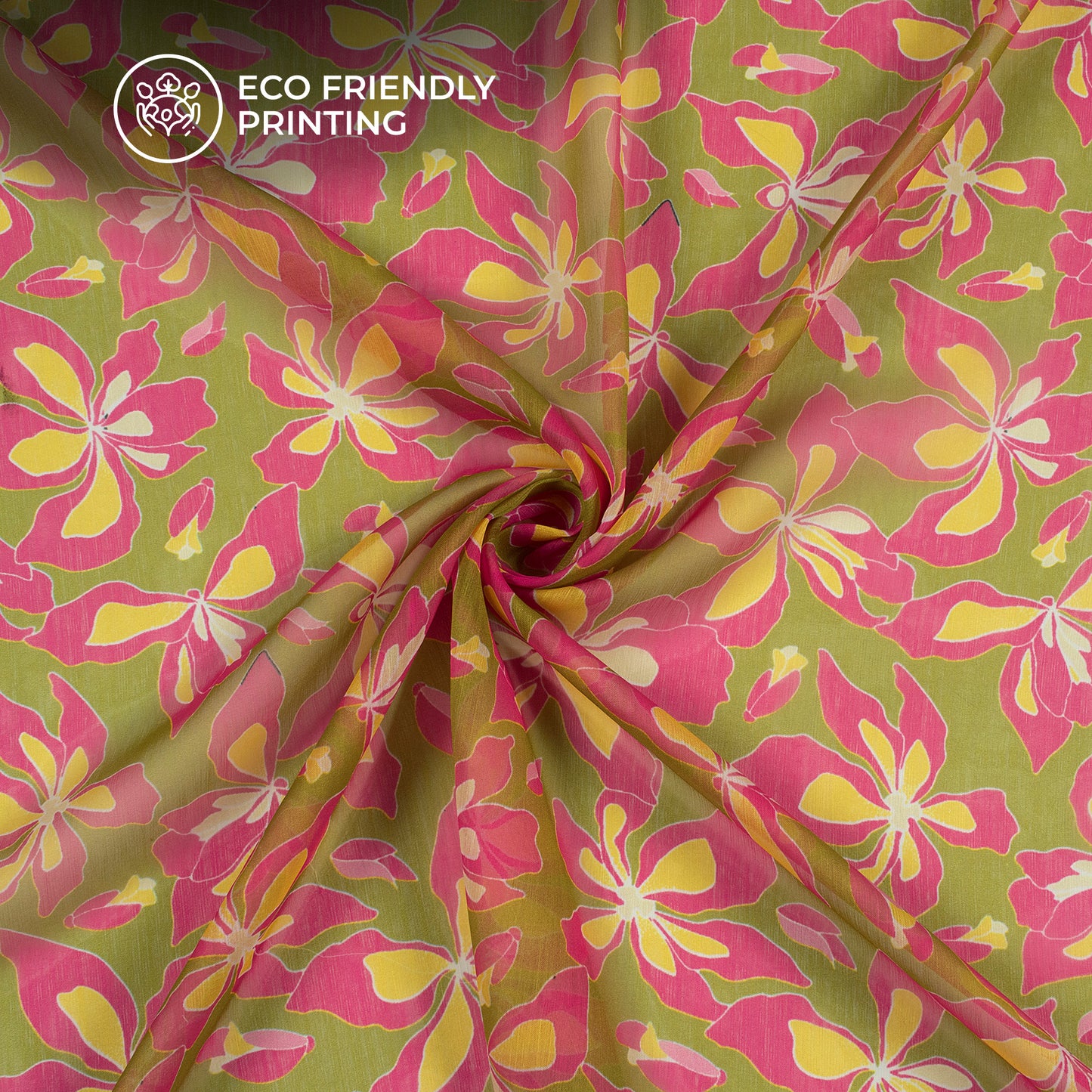 Magenta Pink Floral Digital Print Poly Chiffon Fabric
