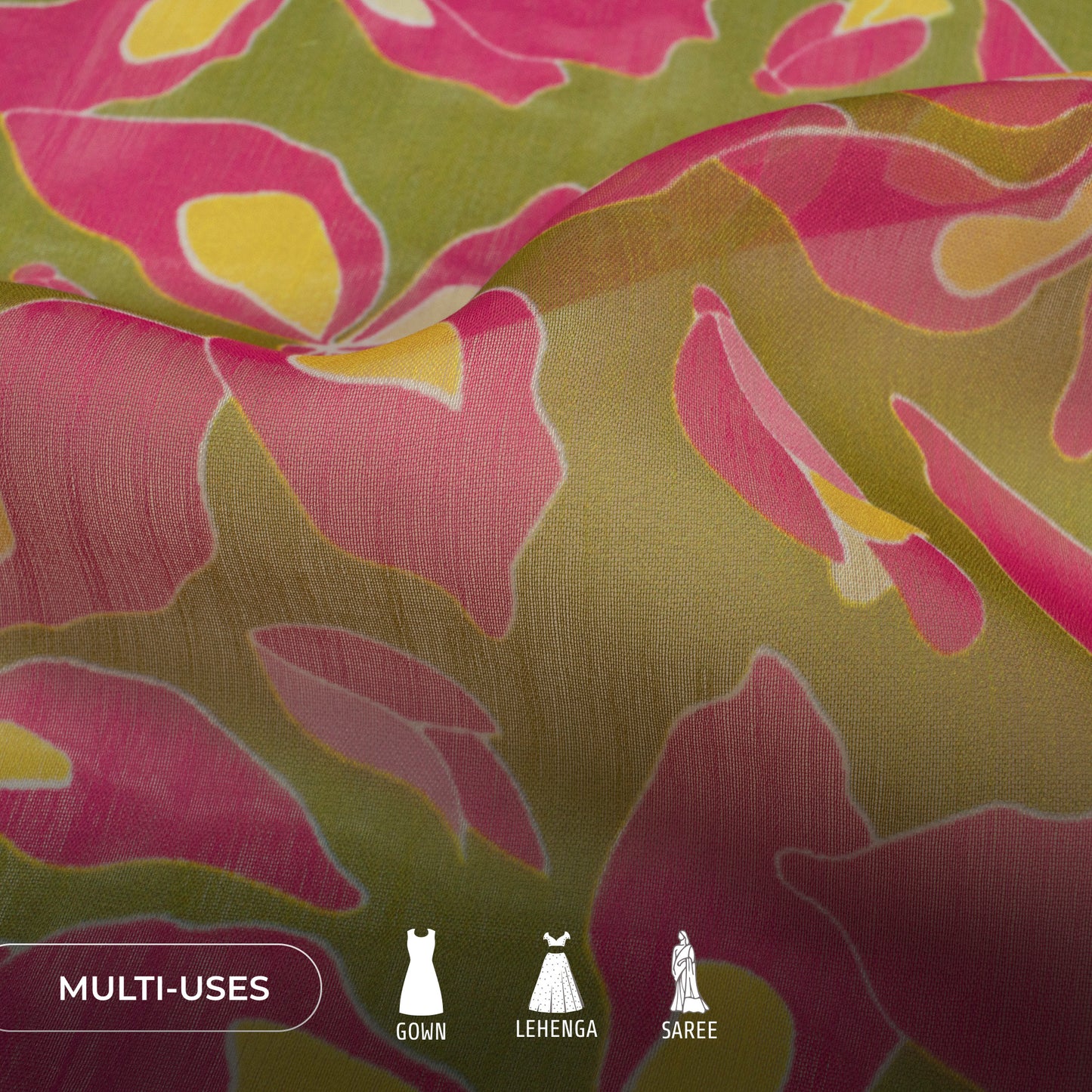 Magenta Pink Floral Digital Print Poly Chiffon Fabric