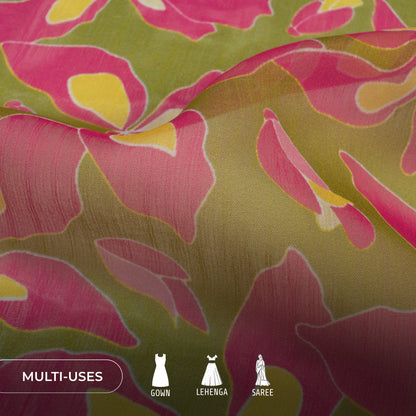 Magenta Pink Floral Digital Print Poly Chiffon Fabric