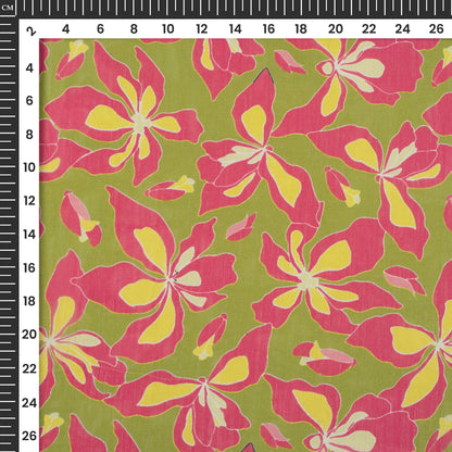 Magenta Pink Floral Digital Print Poly Chiffon Fabric
