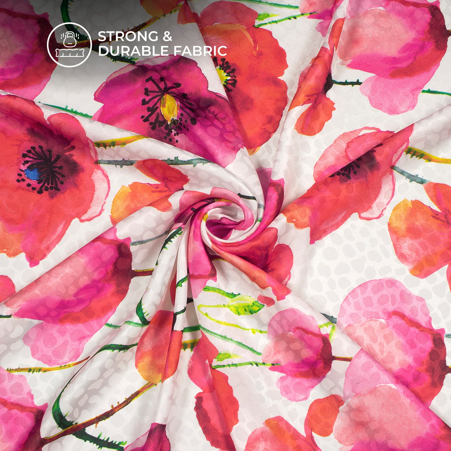 Magenta Floral Digital Print Dobby Satin Fabric