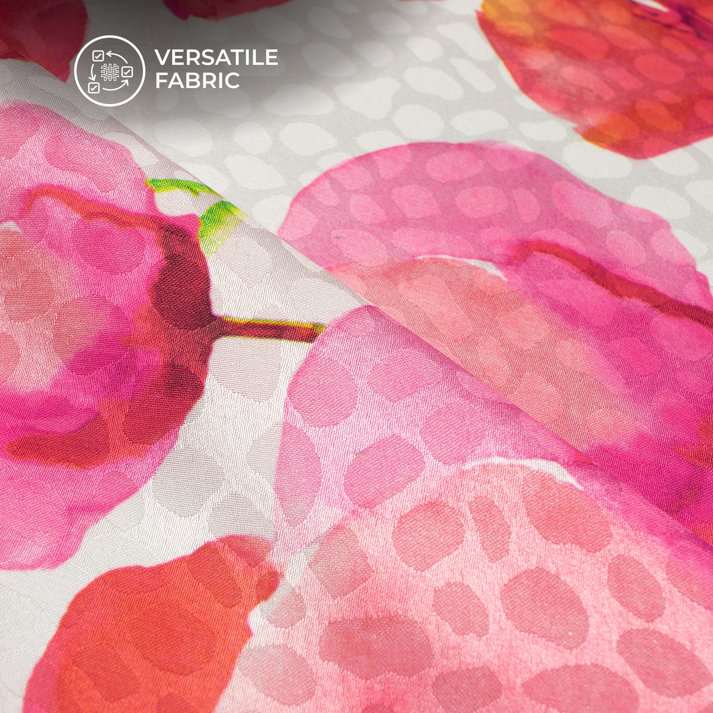 Magenta Floral Digital Print Dobby Satin Fabric