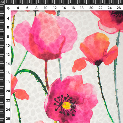 Magenta Floral Digital Print Dobby Satin Fabric