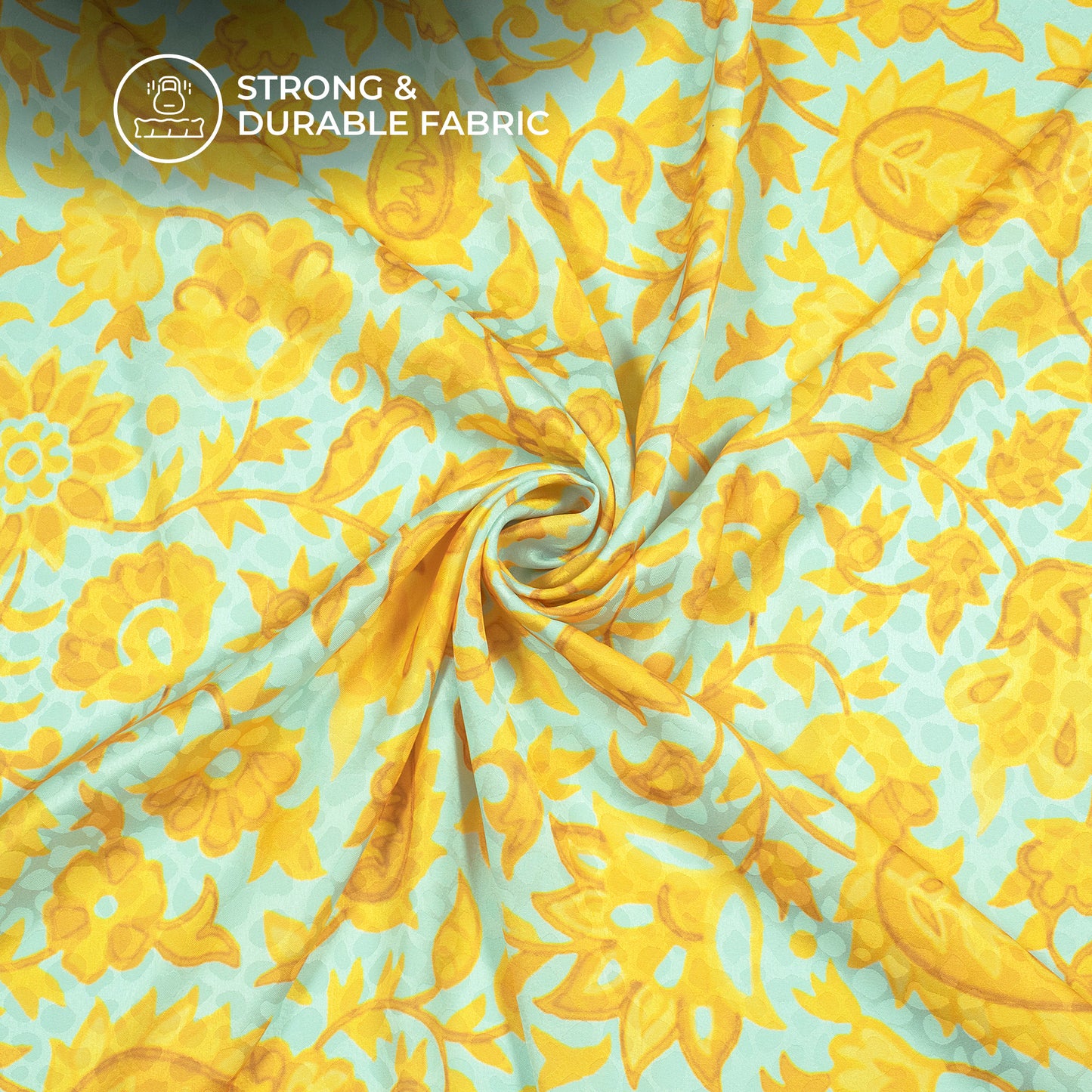 Golden Yellow Paisley Floral Digital Print Dobby Satin Fabric