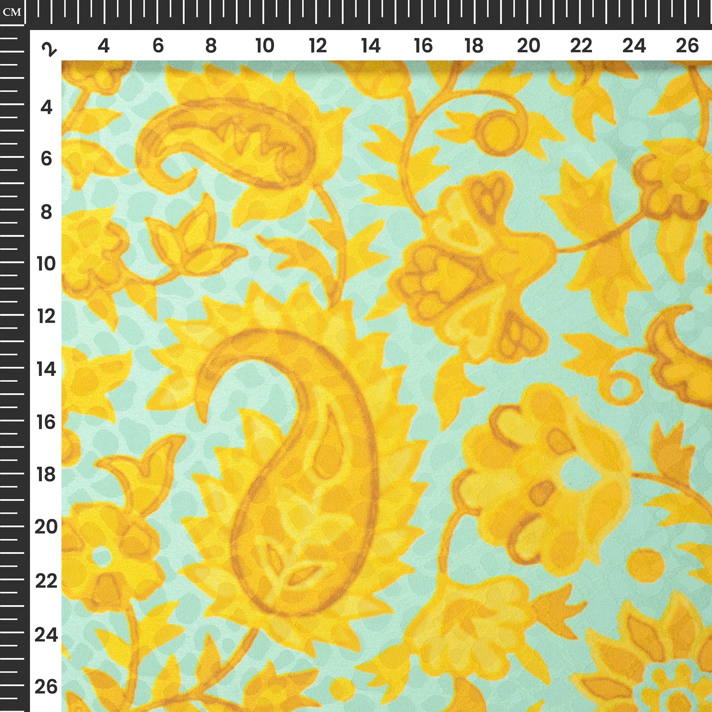 Golden Yellow Paisley Floral Digital Print Dobby Satin Fabric