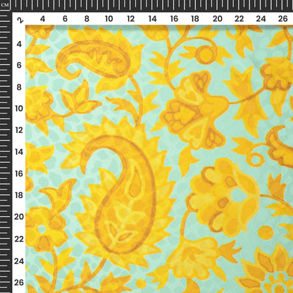 Golden Yellow Paisley Floral Digital Print Dobby Satin Fabric