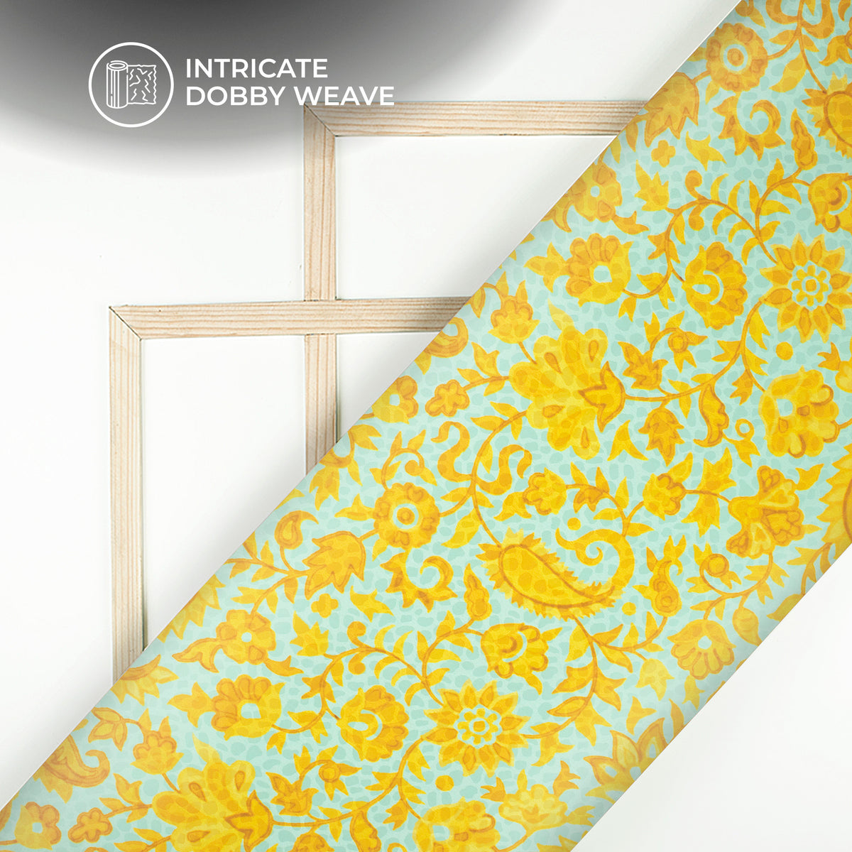 Golden Yellow Paisley Floral Digital Print Dobby Satin Fabric