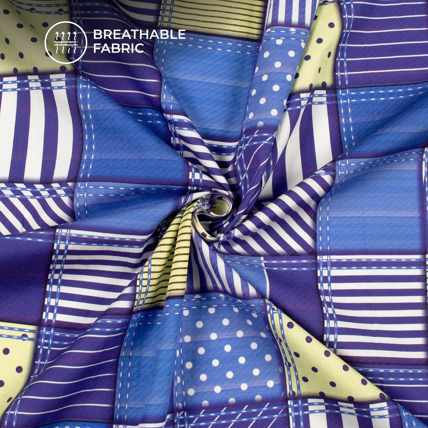 Denim Check Digital Print Poplin Fabric (Width 58 Inches)