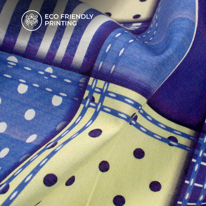 Denim Check Digital Print Poplin Fabric (Width 58 Inches)
