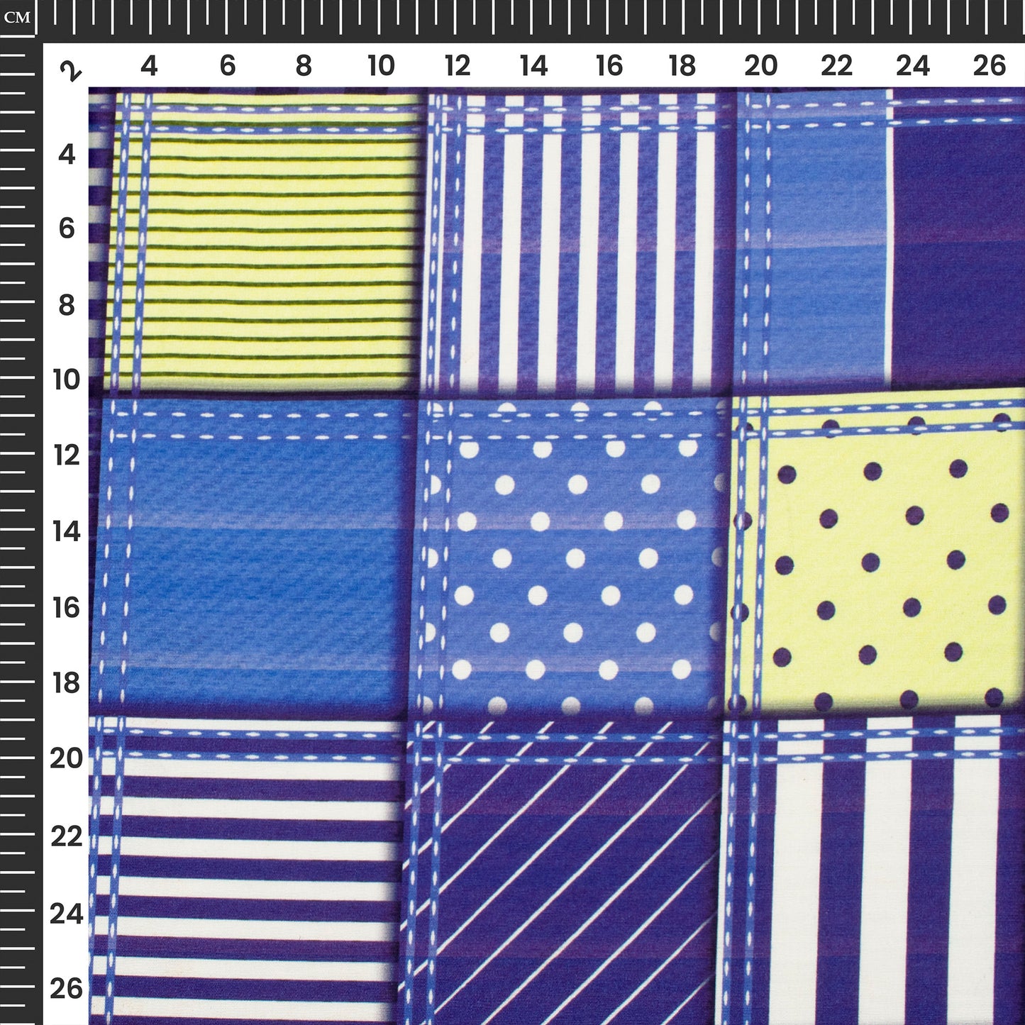 Denim Check Digital Print Poplin Fabric (Width 58 Inches)