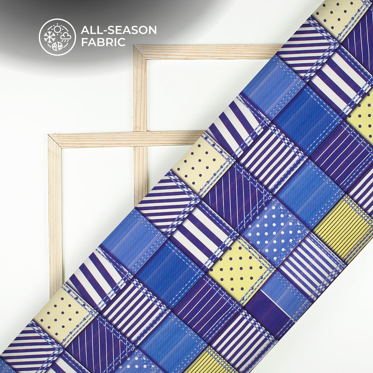 Denim Check Digital Print Poplin Fabric (Width 58 Inches)