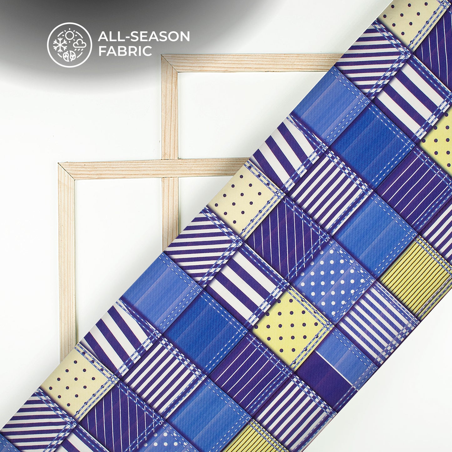 Denim Check Digital Print Poplin Fabric (Width 58 Inches)