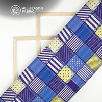 Denim Check Digital Print Poplin Fabric (Width 58 Inches)