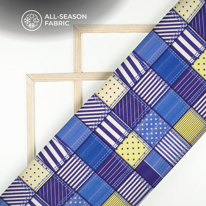 Denim Check Digital Print Poplin Fabric (Width 58 Inches)