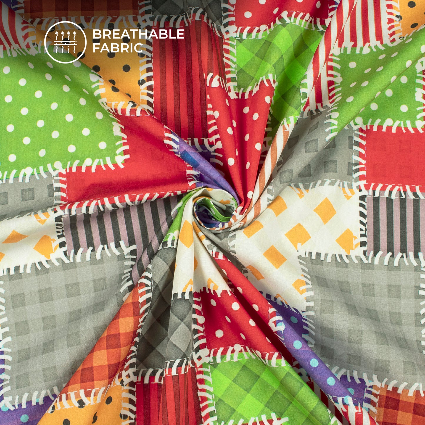 Multi Color Patchwork Digital Print Poplin Fabric (Width 58 Inches)