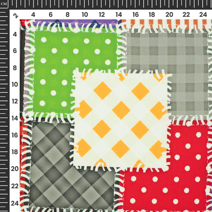 Multi Color Patchwork Digital Print Poplin Fabric (Width 58 Inches)