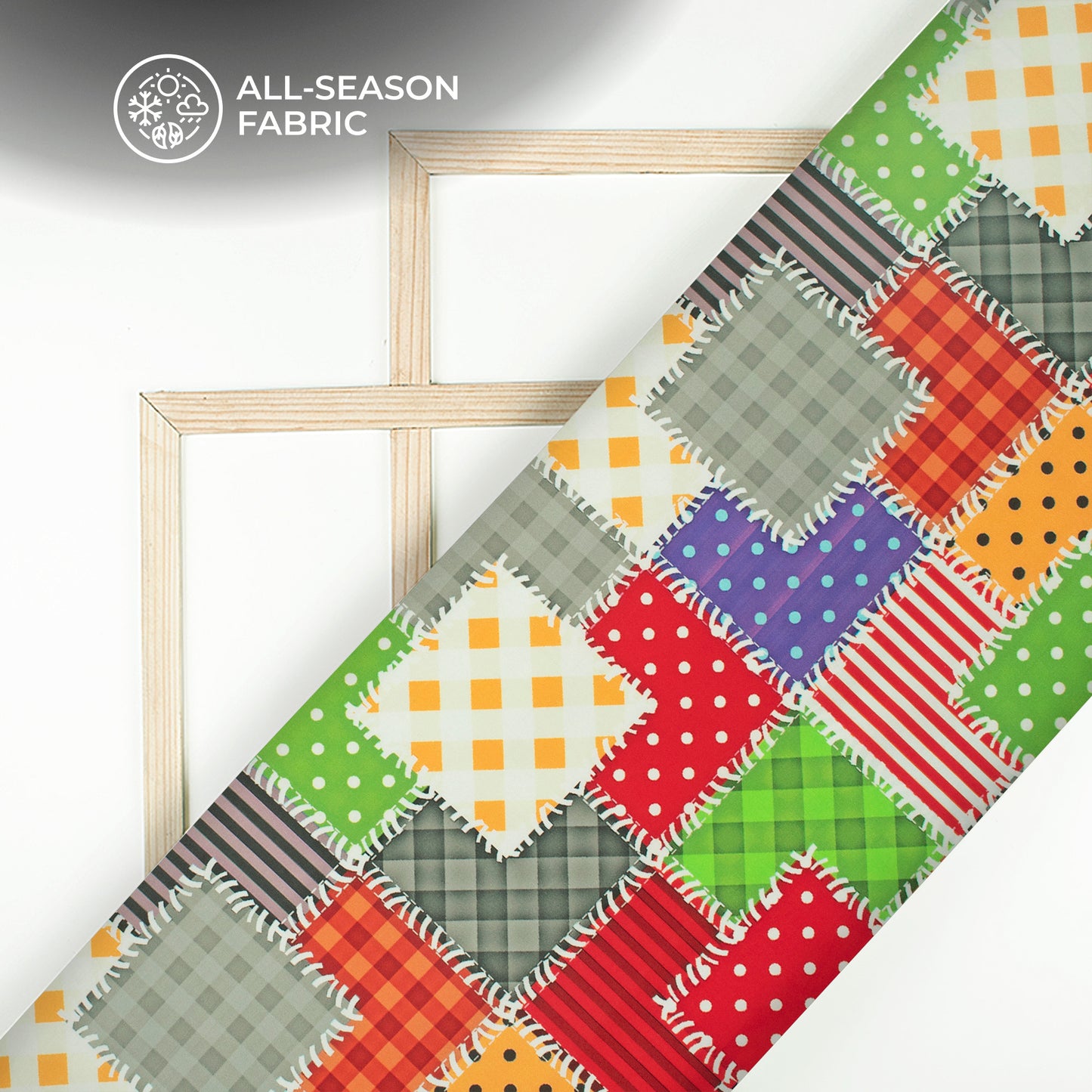 Multi Color Patchwork Digital Print Poplin Fabric (Width 58 Inches)