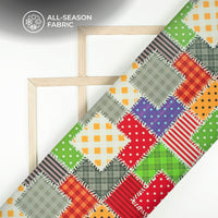 Multi Color Patchwork Digital Print Poplin Fabric (Width 58 Inches)