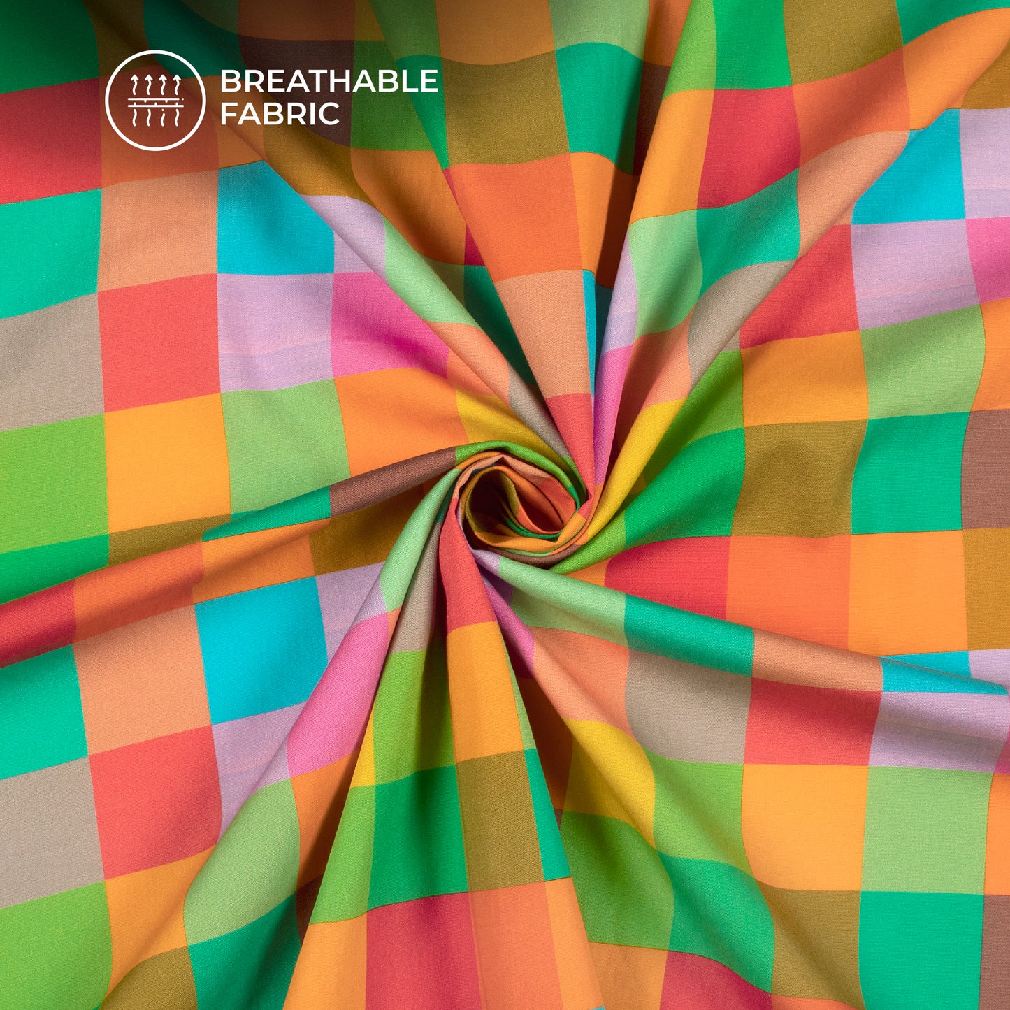 Multi Color Block Digital Print Poplin Fabric (Width 58 Inches)