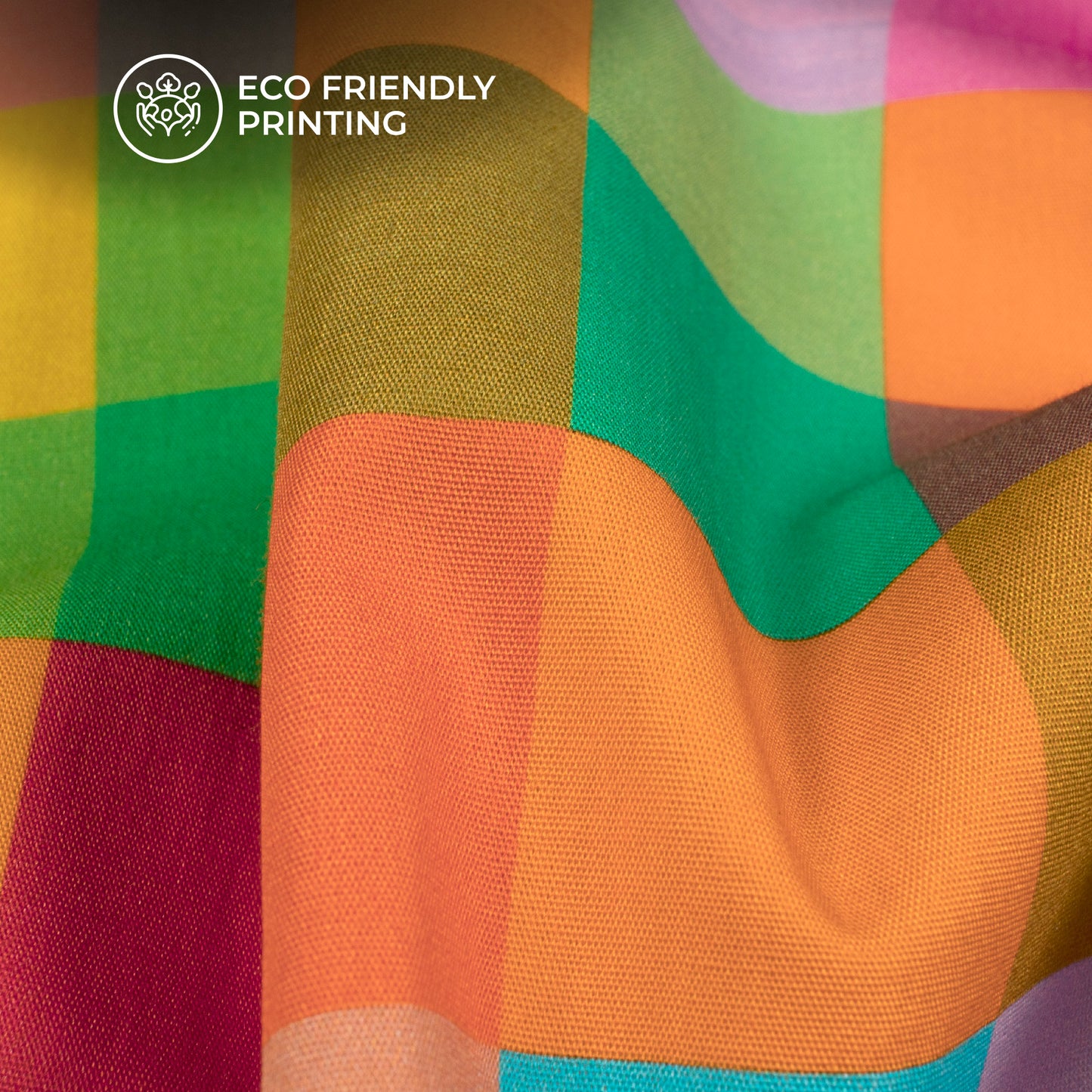 Multi Color Block Digital Print Poplin Fabric (Width 58 Inches)