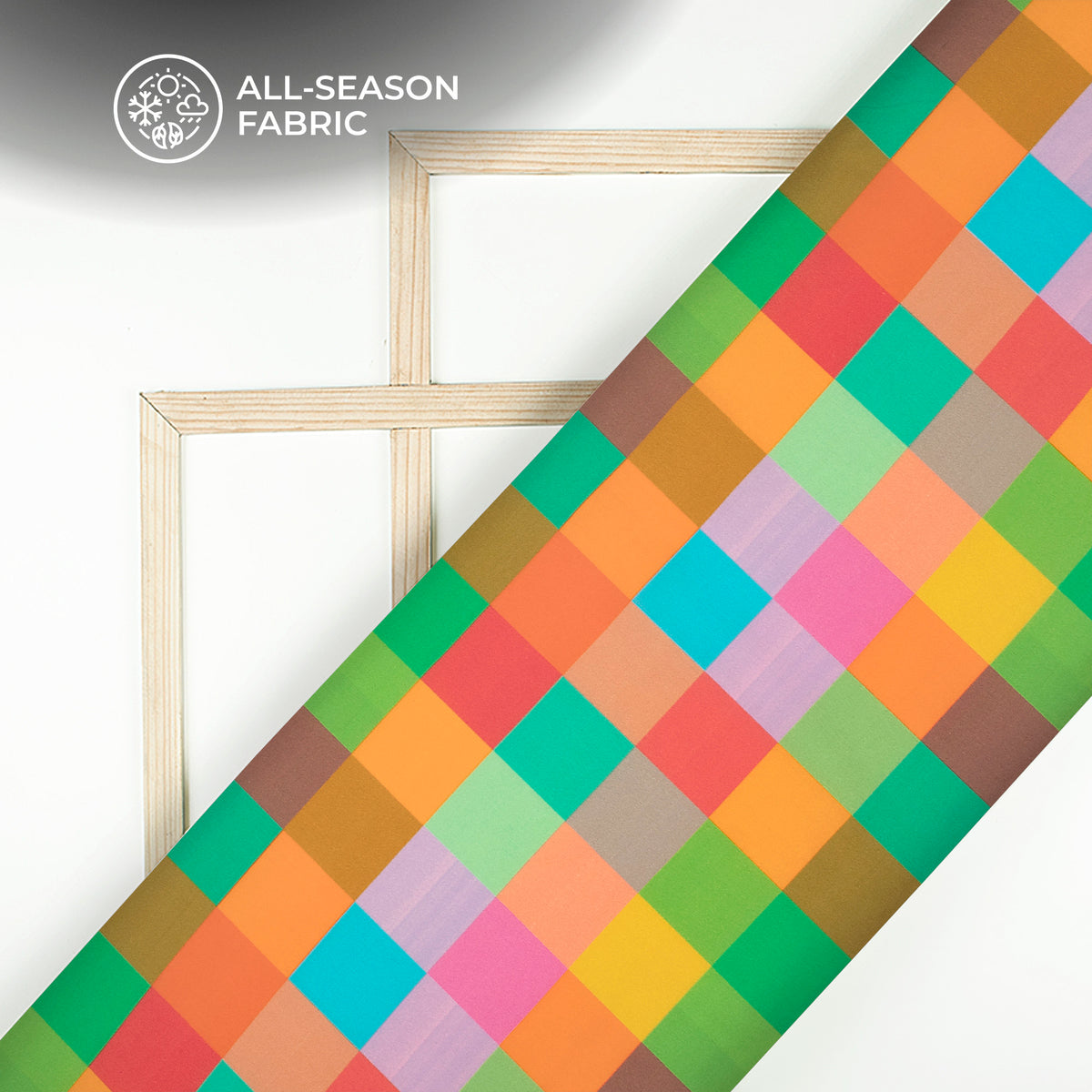 Multi Color Block Digital Print Poplin Fabric (Width 58 Inches)