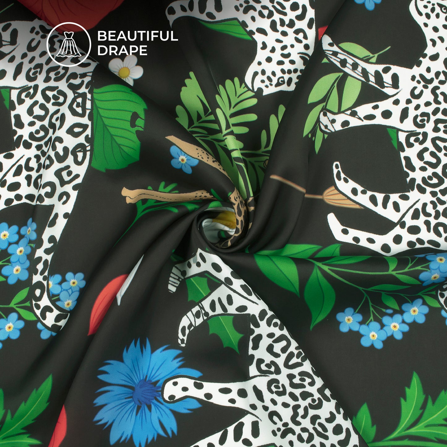 Floral Animal Digital Print Imported Satin Fabric