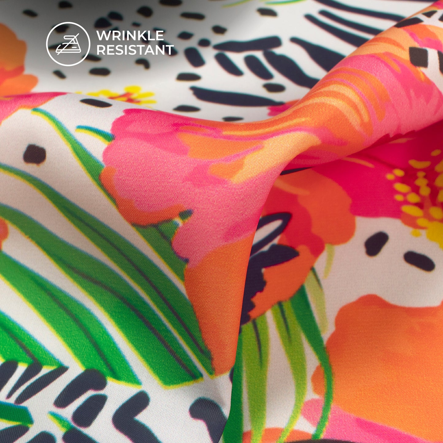 Zebra On Floral Pattern Digital Print Imported Satin Fabric
