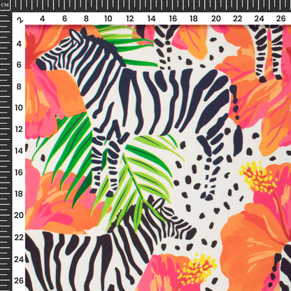 Zebra On Floral Pattern Digital Print Imported Satin Fabric