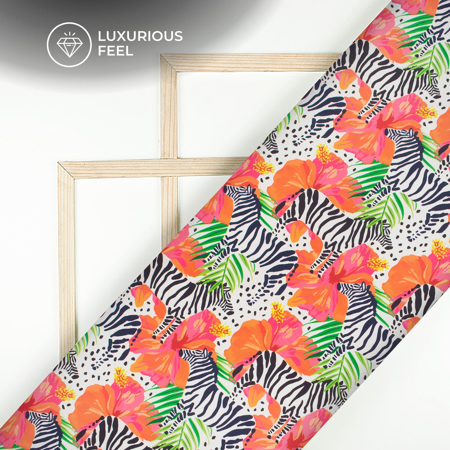 Zebra On Floral Pattern Digital Print Imported Satin Fabric