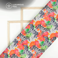 Zebra On Floral Pattern Digital Print Imported Satin Fabric