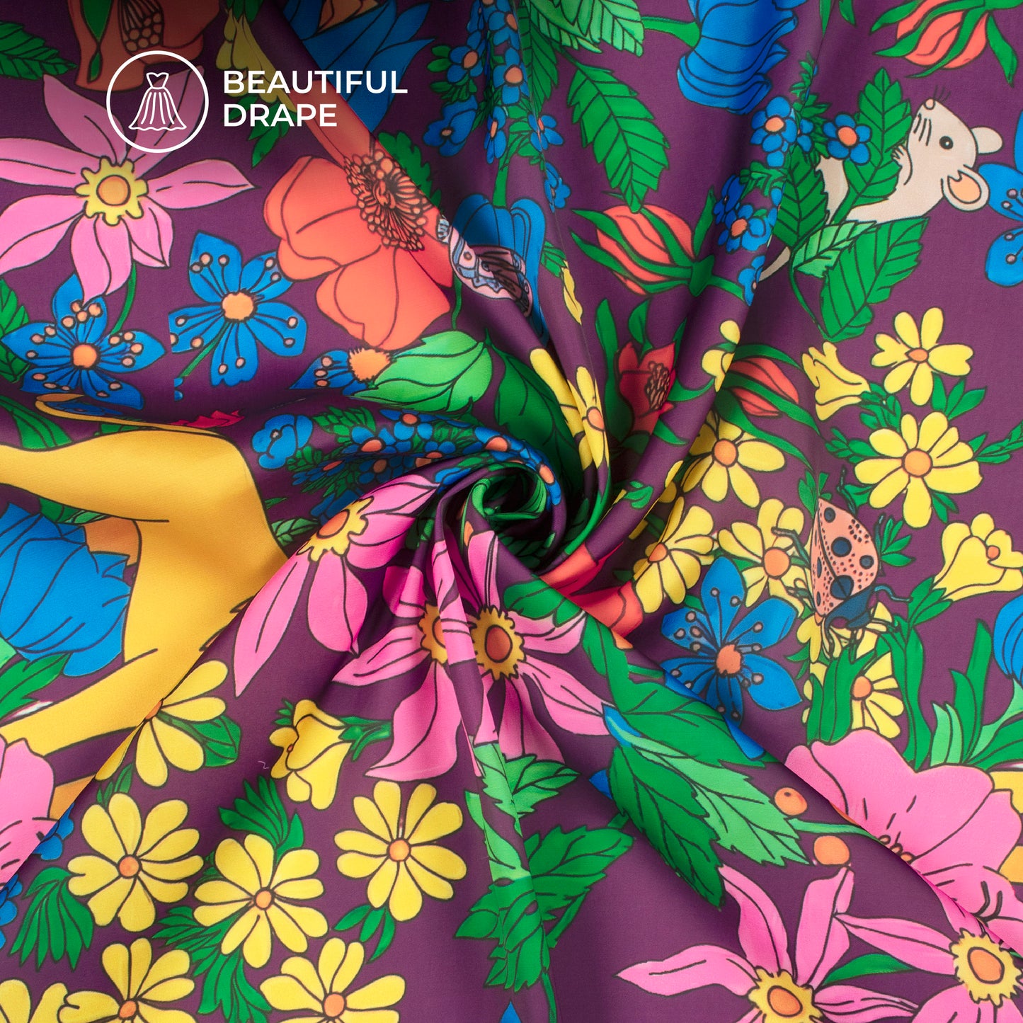 Lion Floral pattern Digital Print Imported Satin Fabric