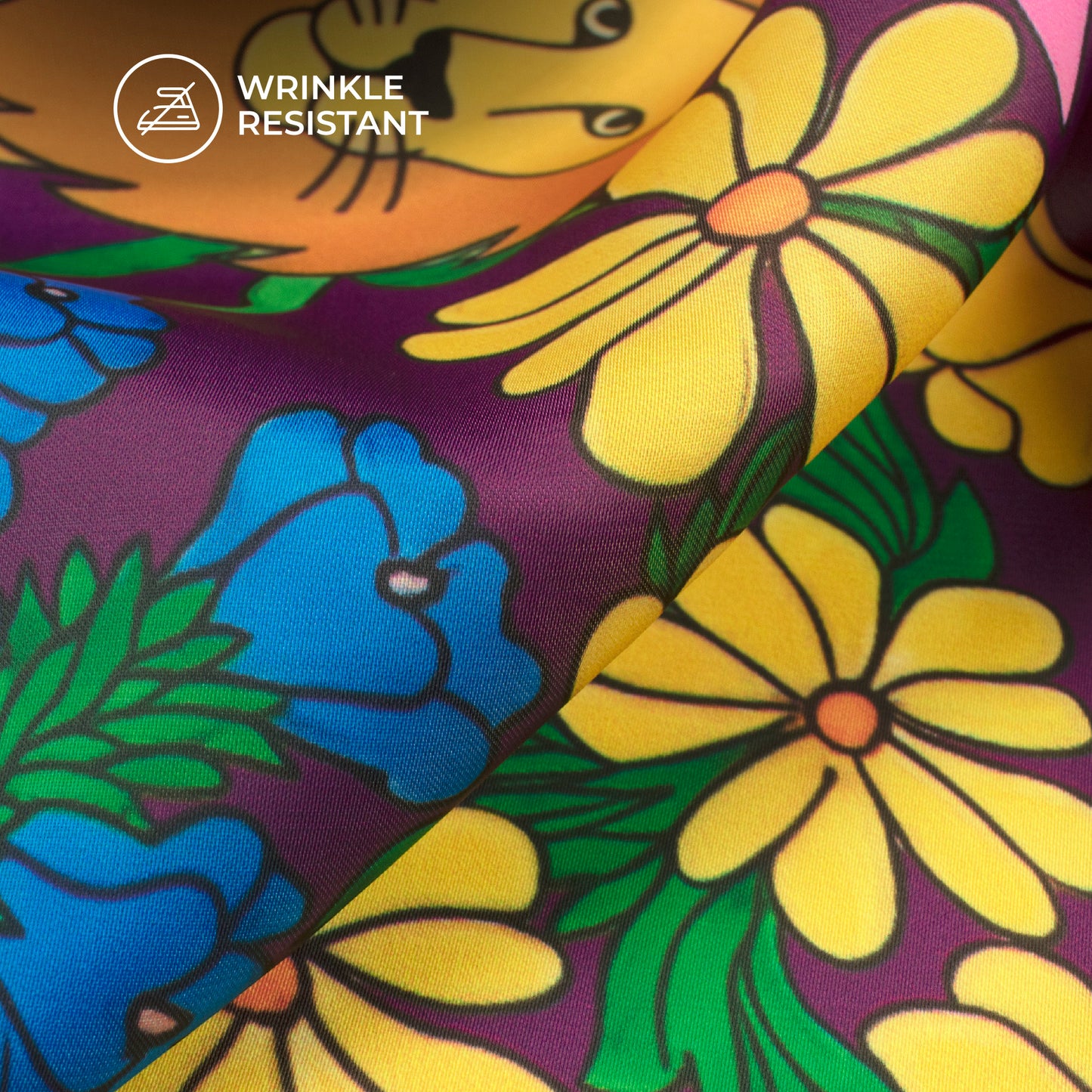 Lion Floral pattern Digital Print Imported Satin Fabric
