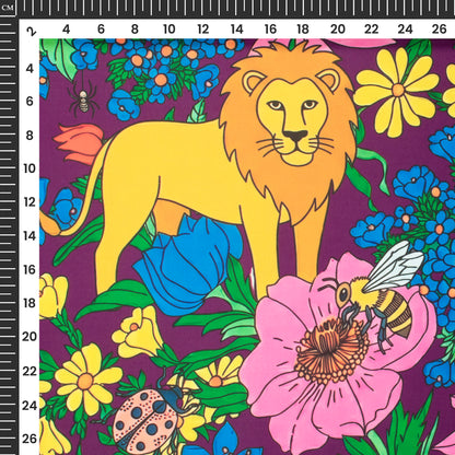 Lion Floral pattern Digital Print Imported Satin Fabric
