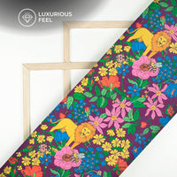 Lion Floral pattern Digital Print Imported Satin Fabric