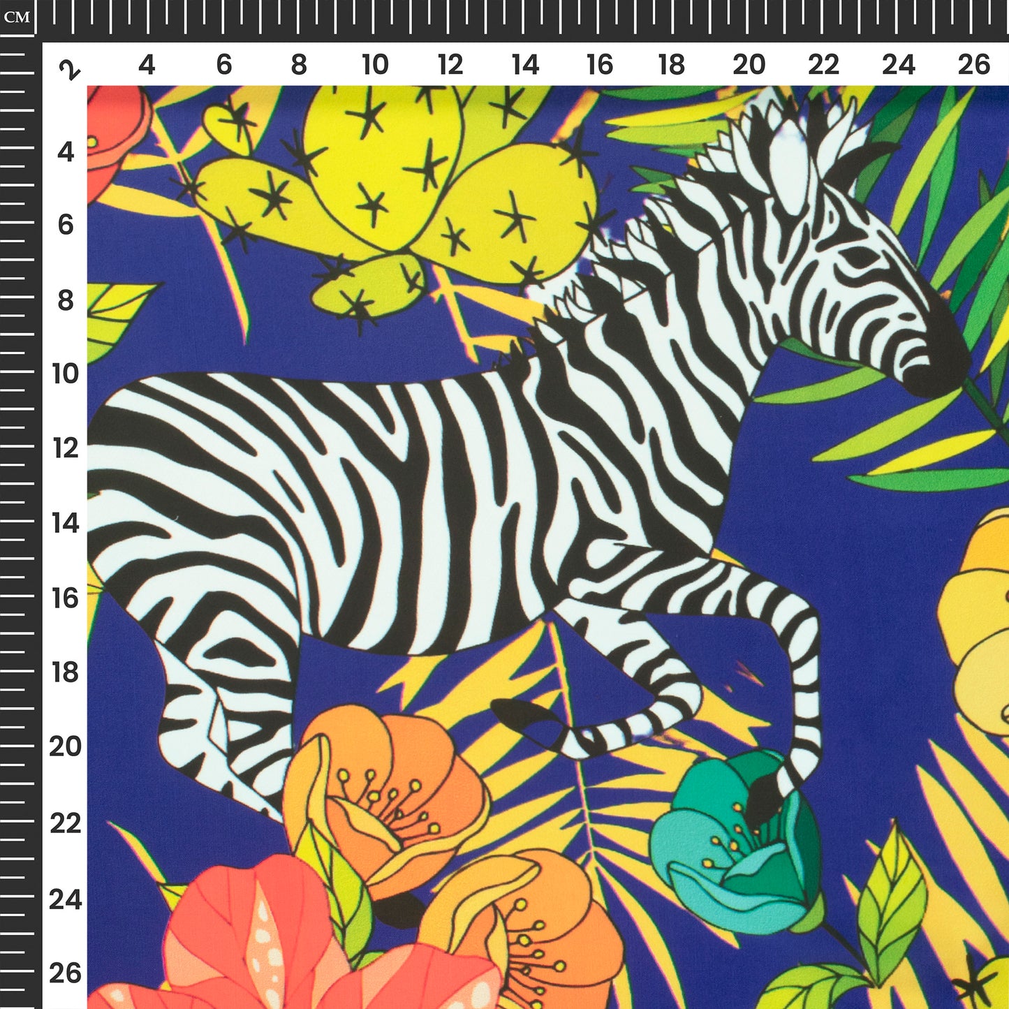 Zebra On Floral Pattern Digital Print Imported Satin Fabric