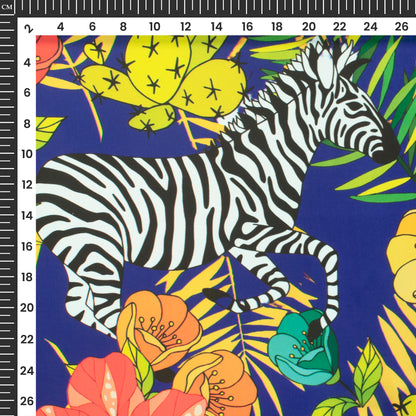 Zebra On Floral Pattern Digital Print Imported Satin Fabric