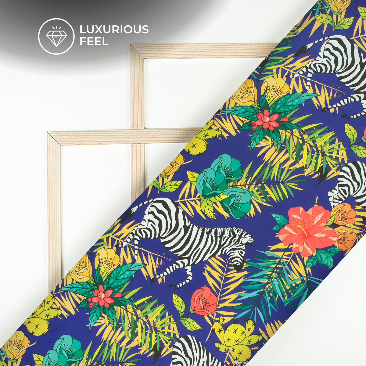Zebra On Floral Pattern Digital Print Imported Satin Fabric
