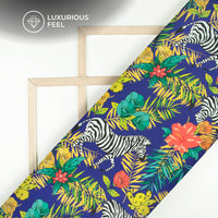 Zebra On Floral Pattern Digital Print Imported Satin Fabric