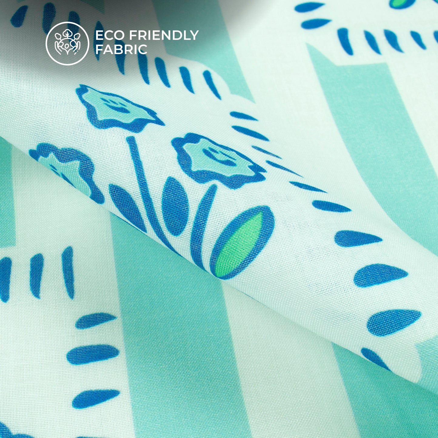 Hand Block Inspired Stripes Floral Digital Print Poly Cambric Fabric