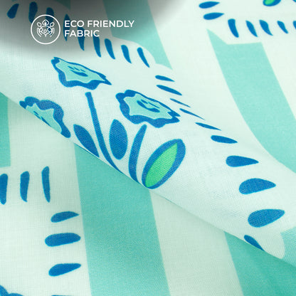 Hand Block Inspired Stripes Floral Digital Print Poly Cambric Fabric