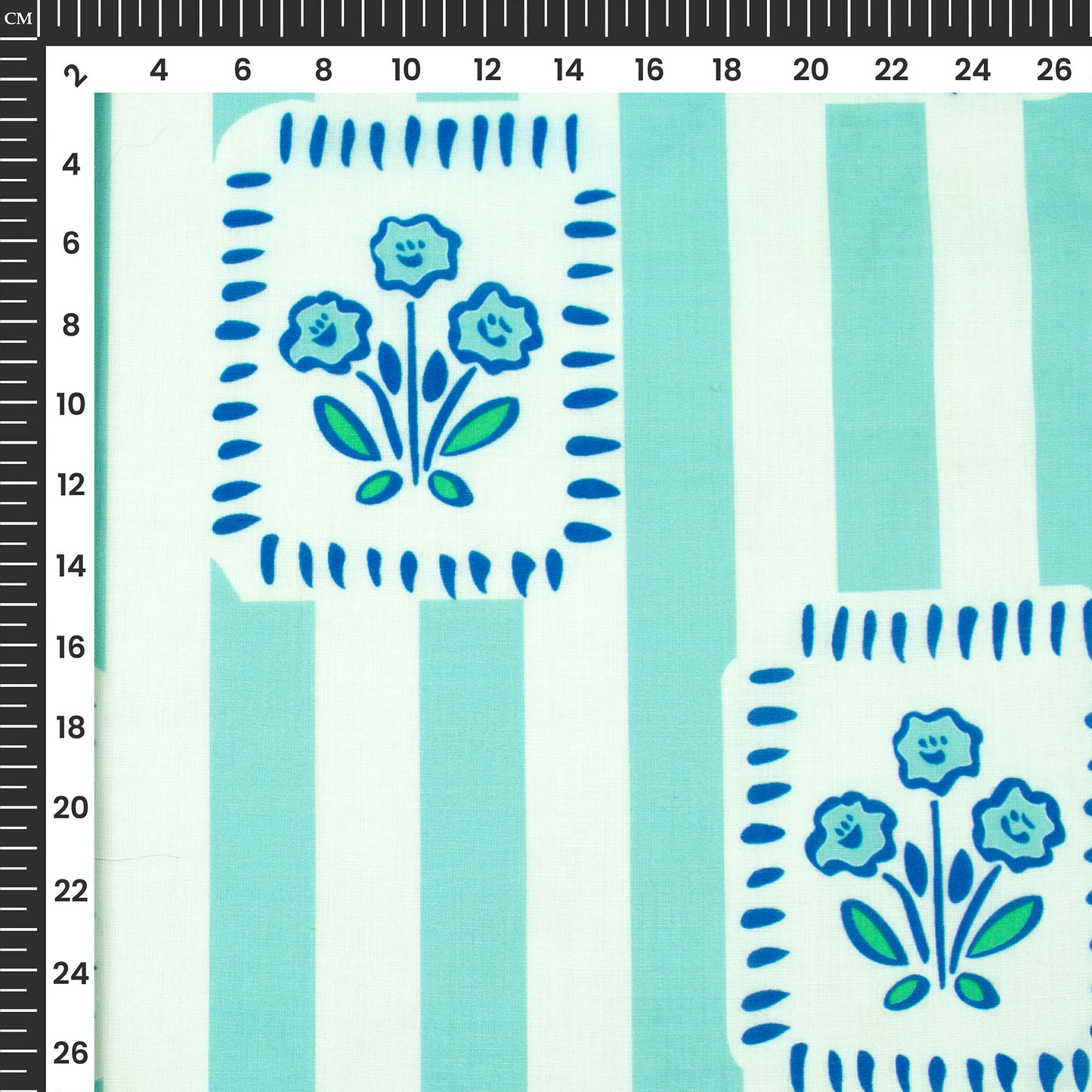 Hand Block Inspired Stripes Floral Digital Print Poly Cambric Fabric