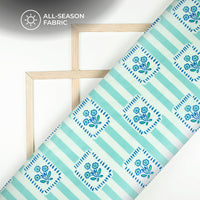 Hand Block Inspired Stripes Floral Digital Print Poly Cambric Fabric