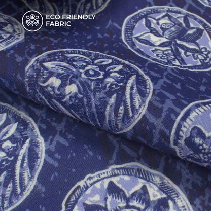 Navy Blue Floral Digital Print Poly Cambric Fabric