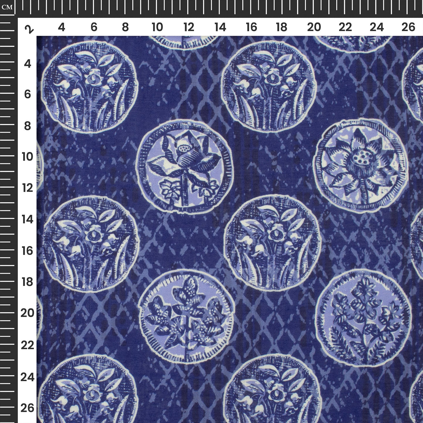 Navy Blue Floral Digital Print Poly Cambric Fabric
