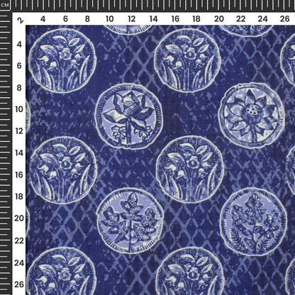 Navy Blue Floral Digital Print Poly Cambric Fabric
