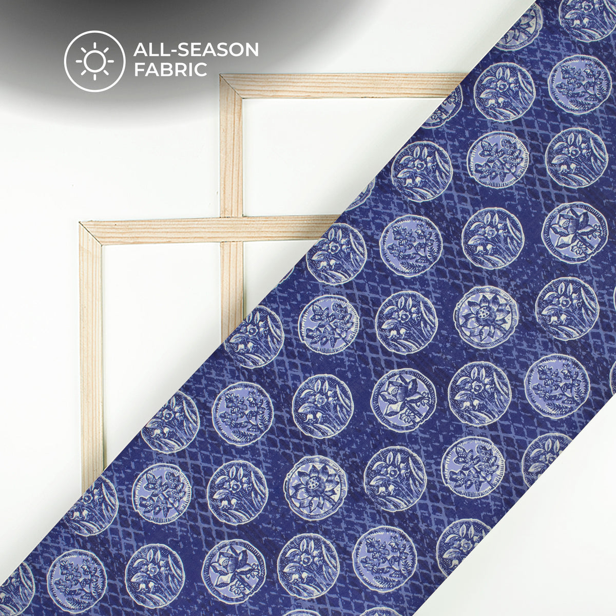 Navy Blue Floral Digital Print Poly Cambric Fabric